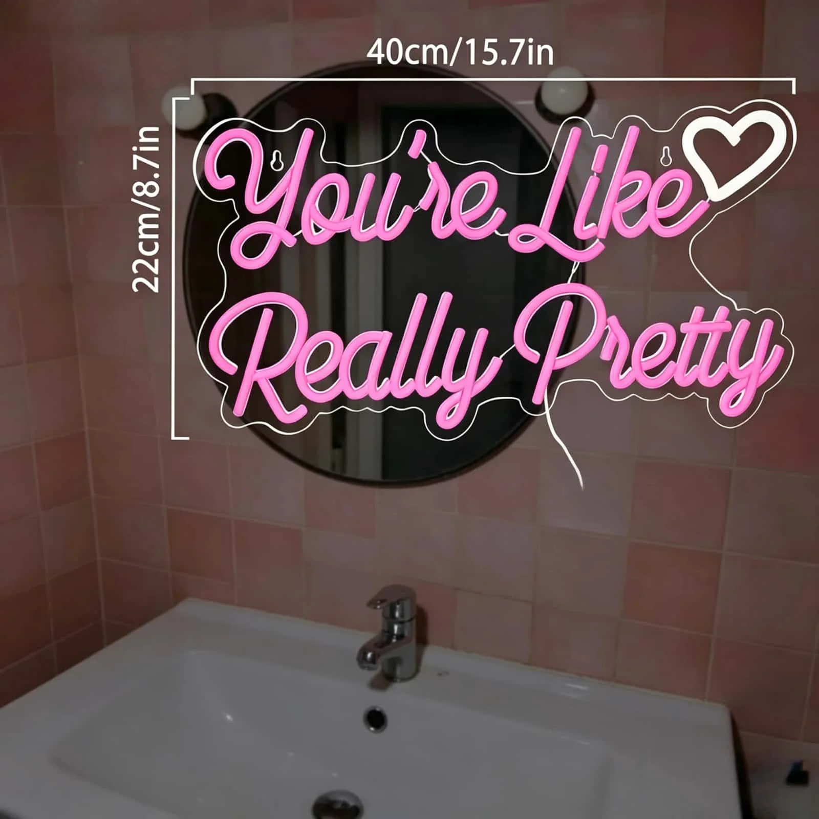 You're Like Really Pretty Neon Sign, Pink LED Neon Light for Wall Decor, Aesthetic Room Decor for Bedroom, USB Powered Gift