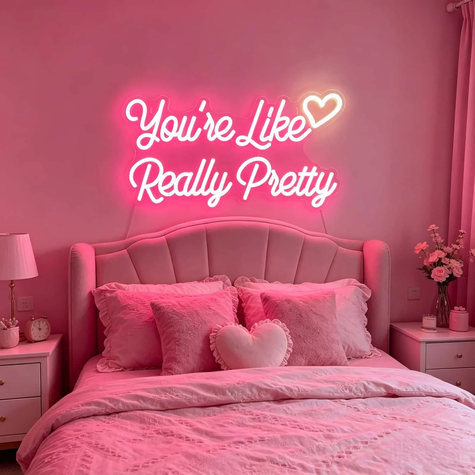 You're Like Really Pretty Neon Sign, Pink LED Neon Light for Wall Decor, Aesthetic Room Decor for Bedroom, USB Powered Gift