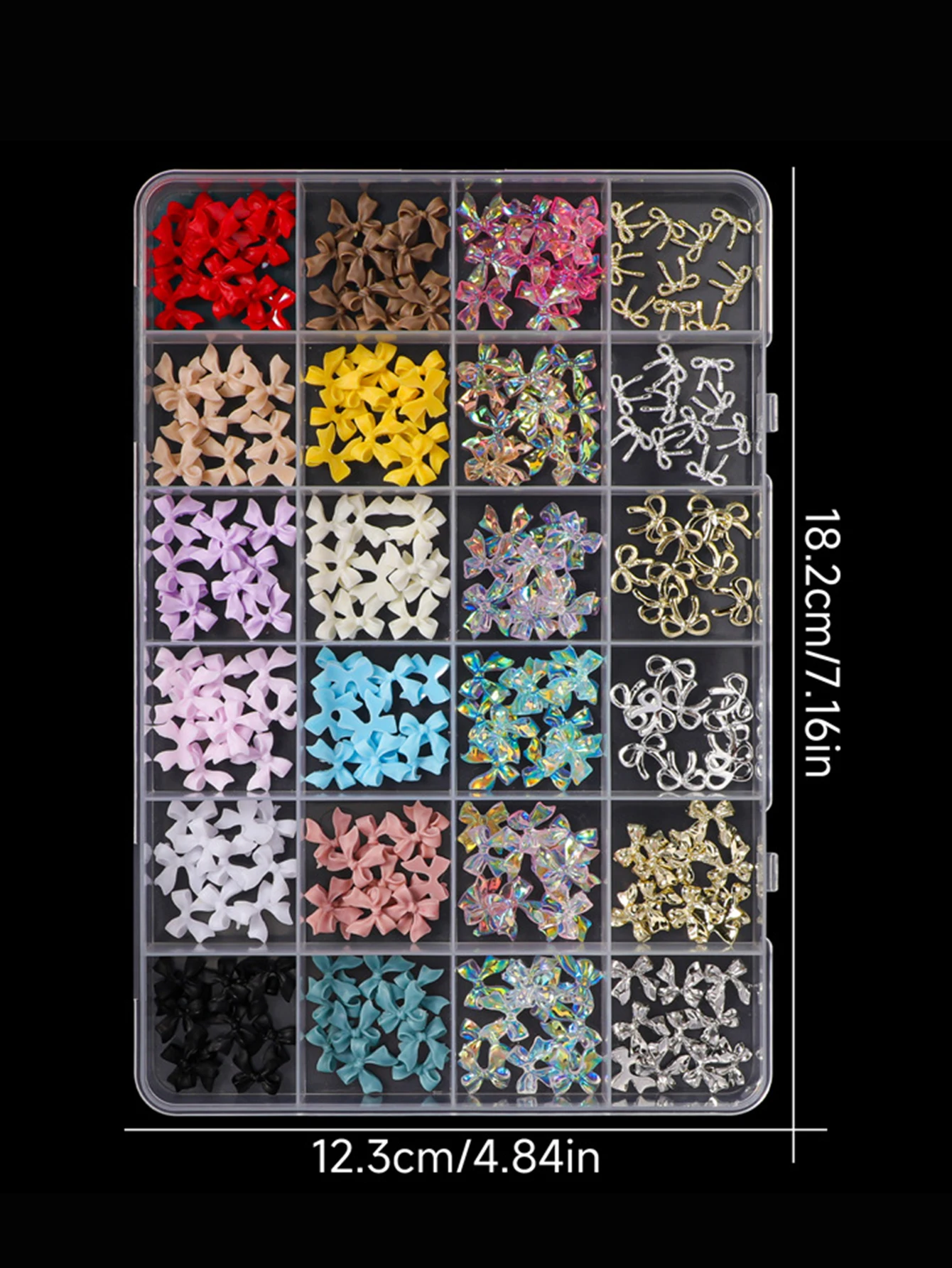24 Grids of Nail Art Accessories, Resin Alloy Multi-Color Bow, Versatile Solid Color Streamer, Wearable Nail DIY Decoration