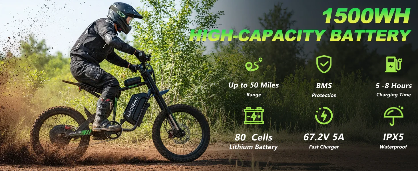 R3 50MPH Electric Dirt Bike 60V25Ah 1500Wh Battery 6000W Electric Bike Max 50Miles Ebike 19" Motorcycle Dual Hydraulic Brake