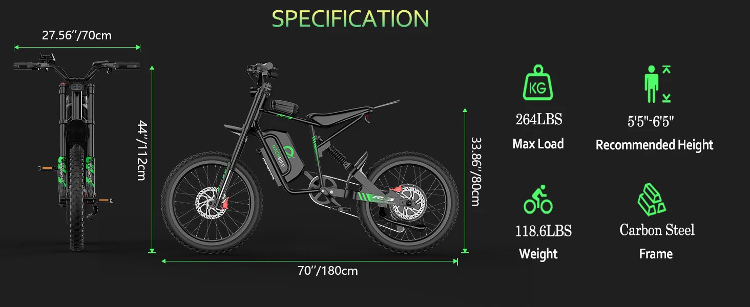 R3 50MPH Electric Dirt Bike 60V25Ah 1500Wh Battery 6000W Electric Bike Max 50Miles Ebike 19" Motorcycle Dual Hydraulic Brake