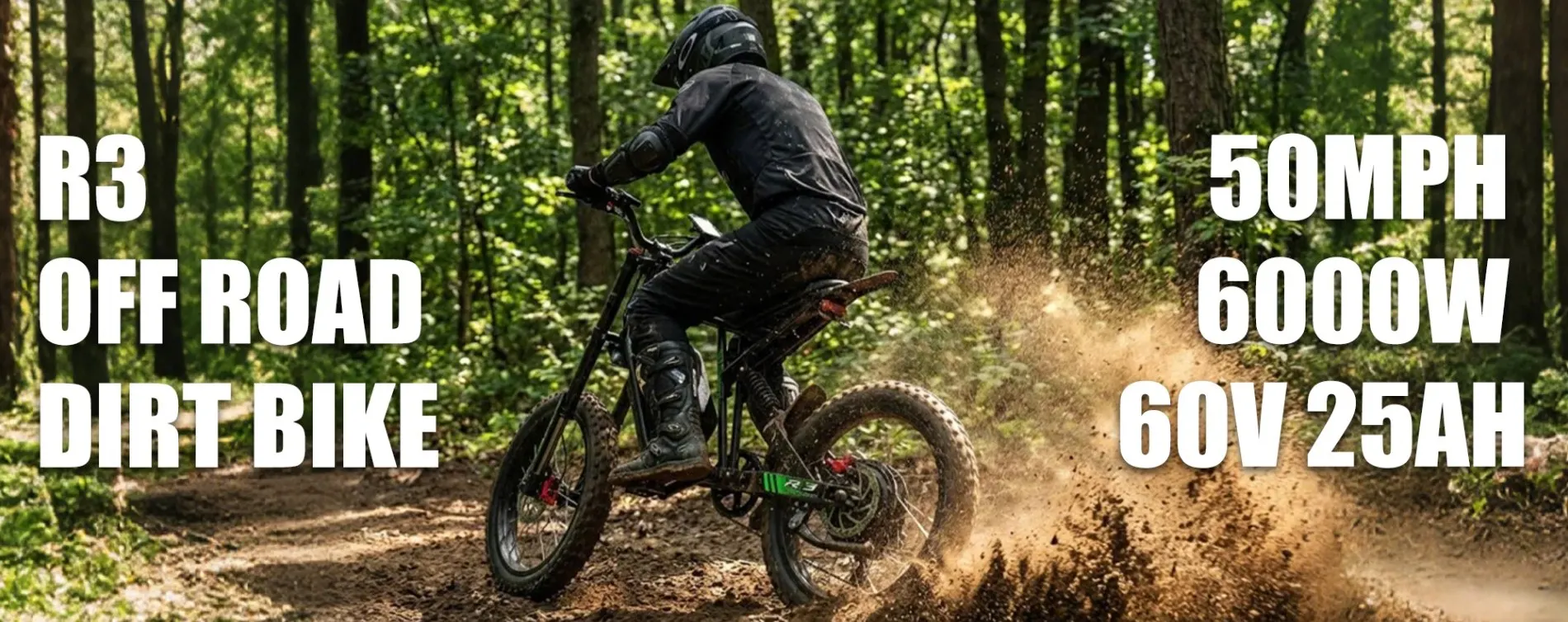 R3 50MPH Electric Dirt Bike 60V25Ah 1500Wh Battery 6000W Electric Bike Max 50Miles Ebike 19" Motorcycle Dual Hydraulic Brake