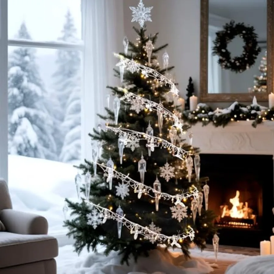 Crystal Christmas Tree Decor Acrylic Crystal LED Fairy Garland Strands with Acrylic Hummingbird Iron Wire 90 Waterdrop Beads Su