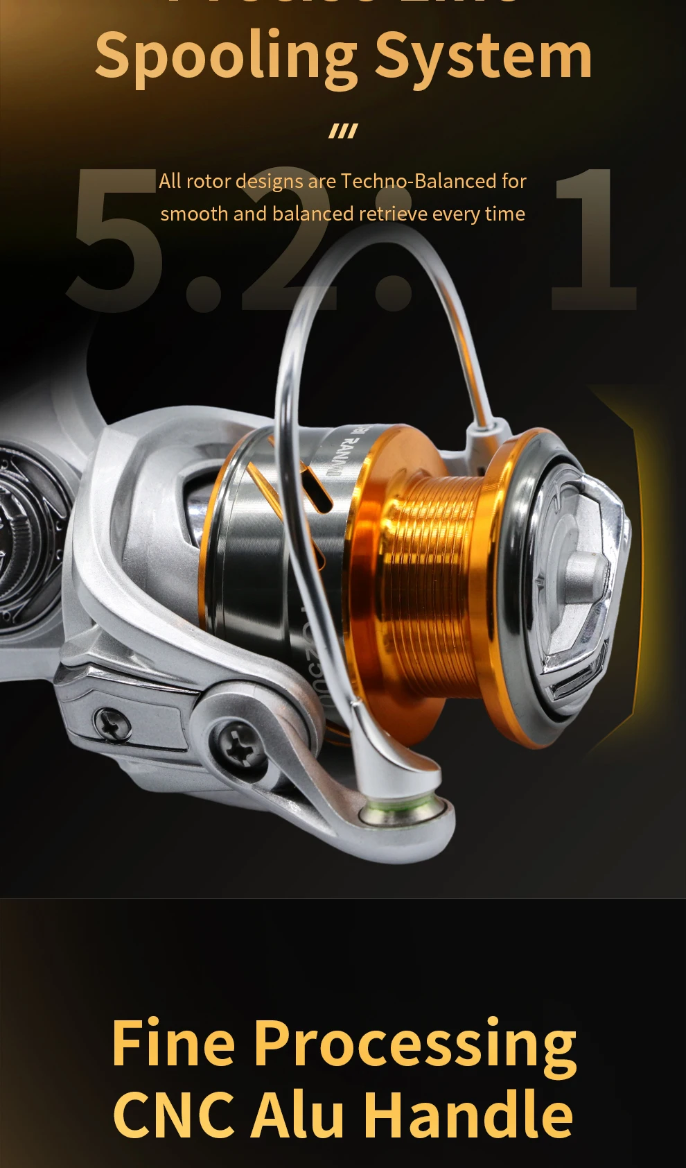 ROOBLINOS TC Spinning Fishing Reel 10KG Max Drag 5.2:1 Gear Ratio Stainless Steel Main Shaft Ball Bearings Freshwater Saltwater