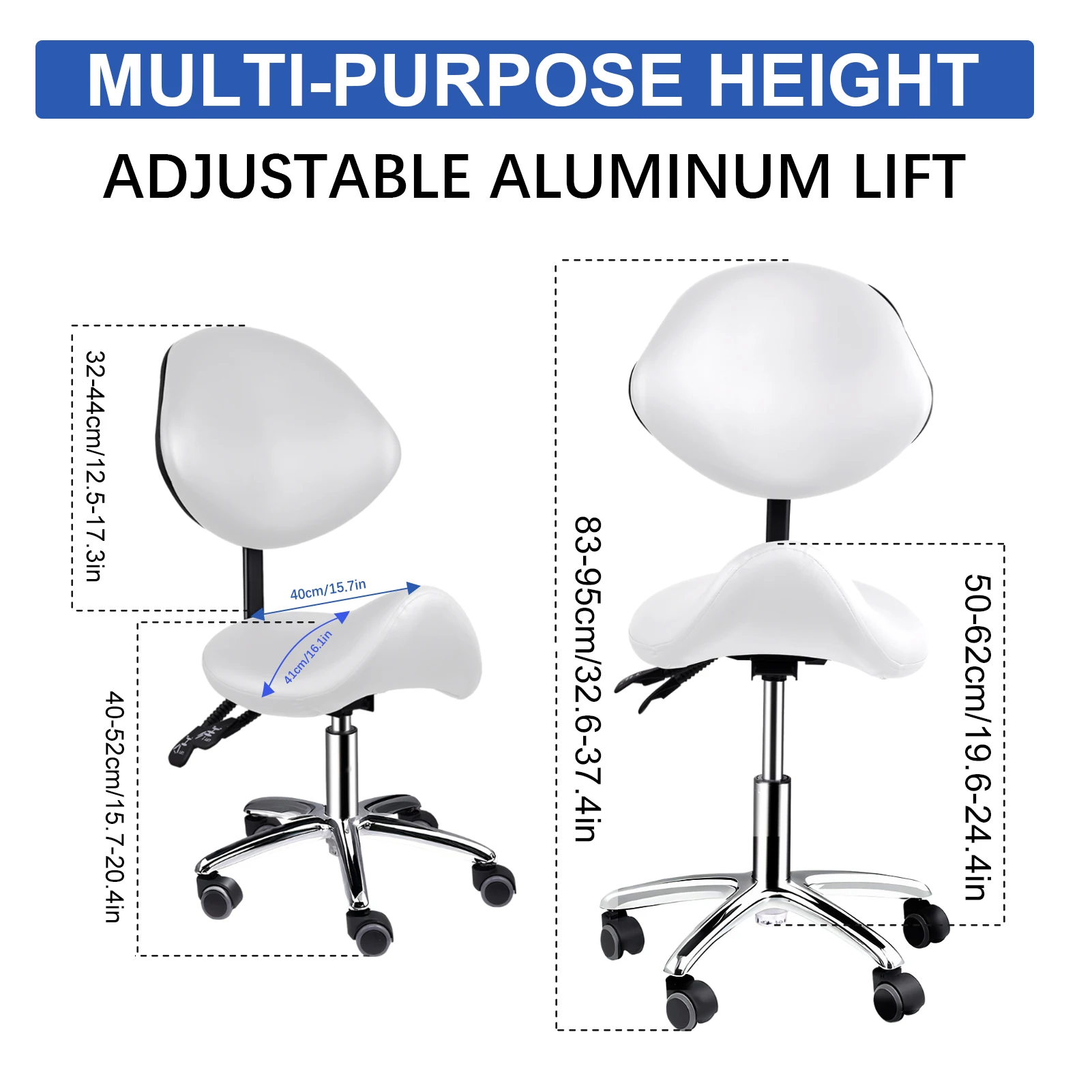 Saddle Chair with Back Support | Rolling Adjustable Esthetician Chair with Wheels | Heavy-Duty Massage Stool | for Massage Home Office Kitchen Clinic