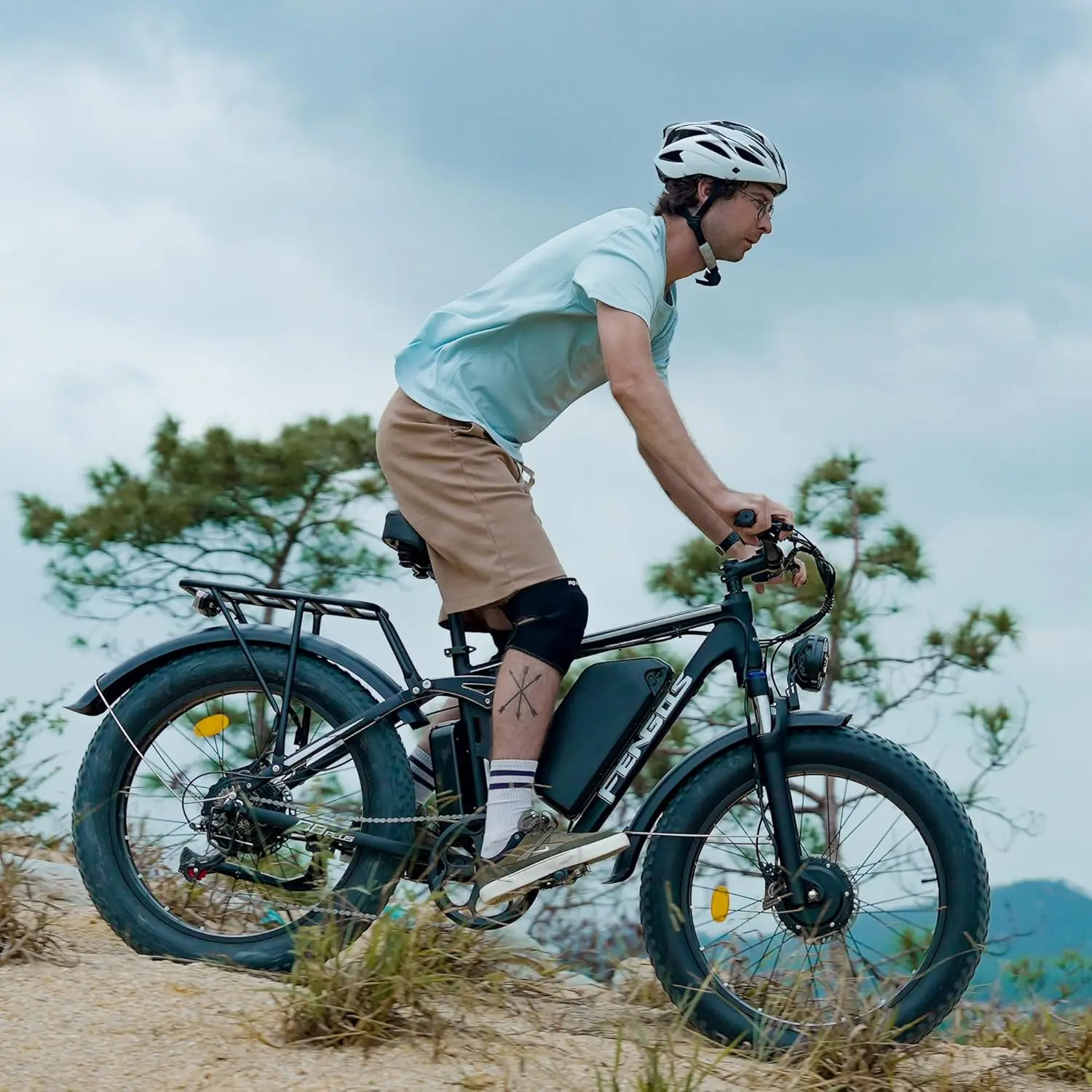 FENGQS Q8PLUS 52V 5000W Adult Fat Tire Mountain/Urban Electric Bicycle, Dual Motor Ebike, Front and Rear Double Shock Absorber Full Suspension. 100 Mile 26 inch Inflatable Tire Off-Road, Color Display Screen.