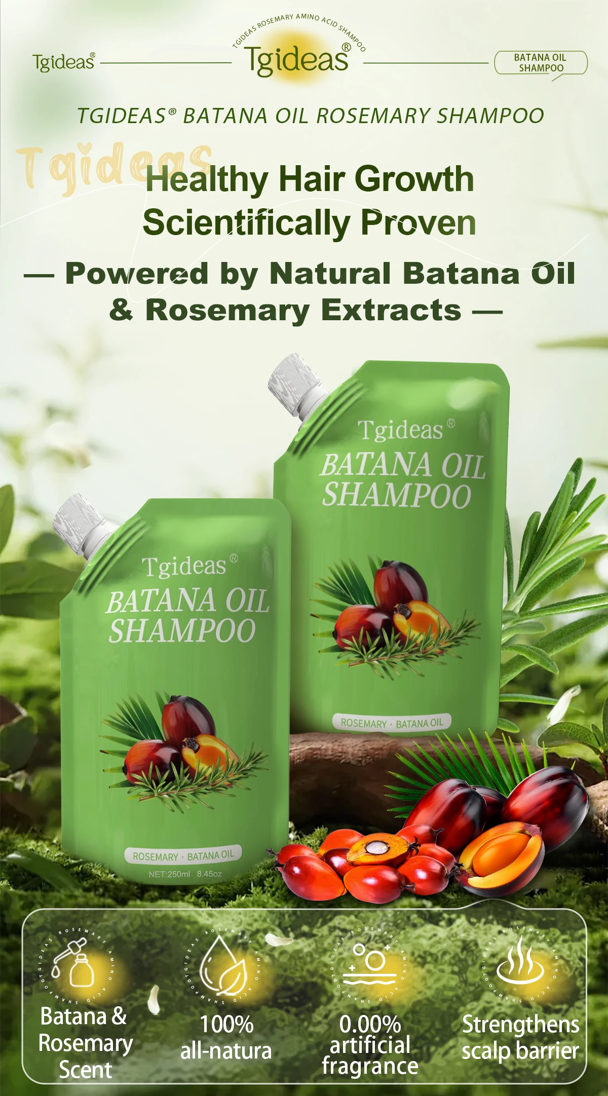 Tgideas Rosemary Batana Oil Shampoo - Promotes Hair Growth, Strengthens Hair Strands, Cleanses Hair, Contains Natural Extracts to