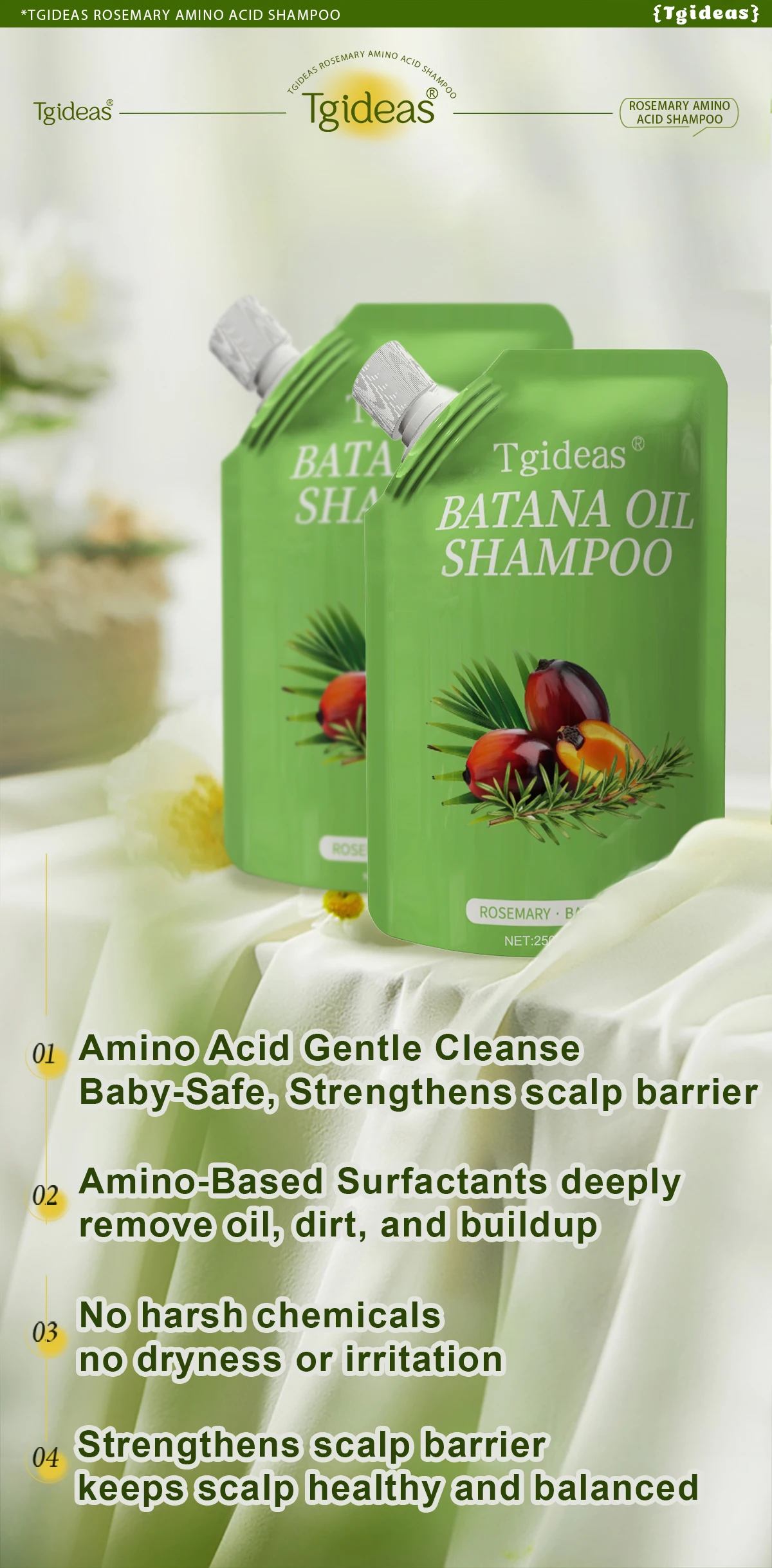 Tgideas Rosemary Batana Oil Shampoo - Promotes Hair Growth, Strengthens Hair Strands, Cleanses Hair, Contains Natural Extracts to