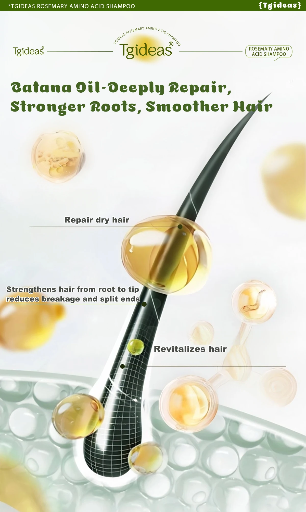 Tgideas Rosemary Batana Oil Shampoo - Promotes Hair Growth, Strengthens Hair Strands, Cleanses Hair, Contains Natural Extracts to