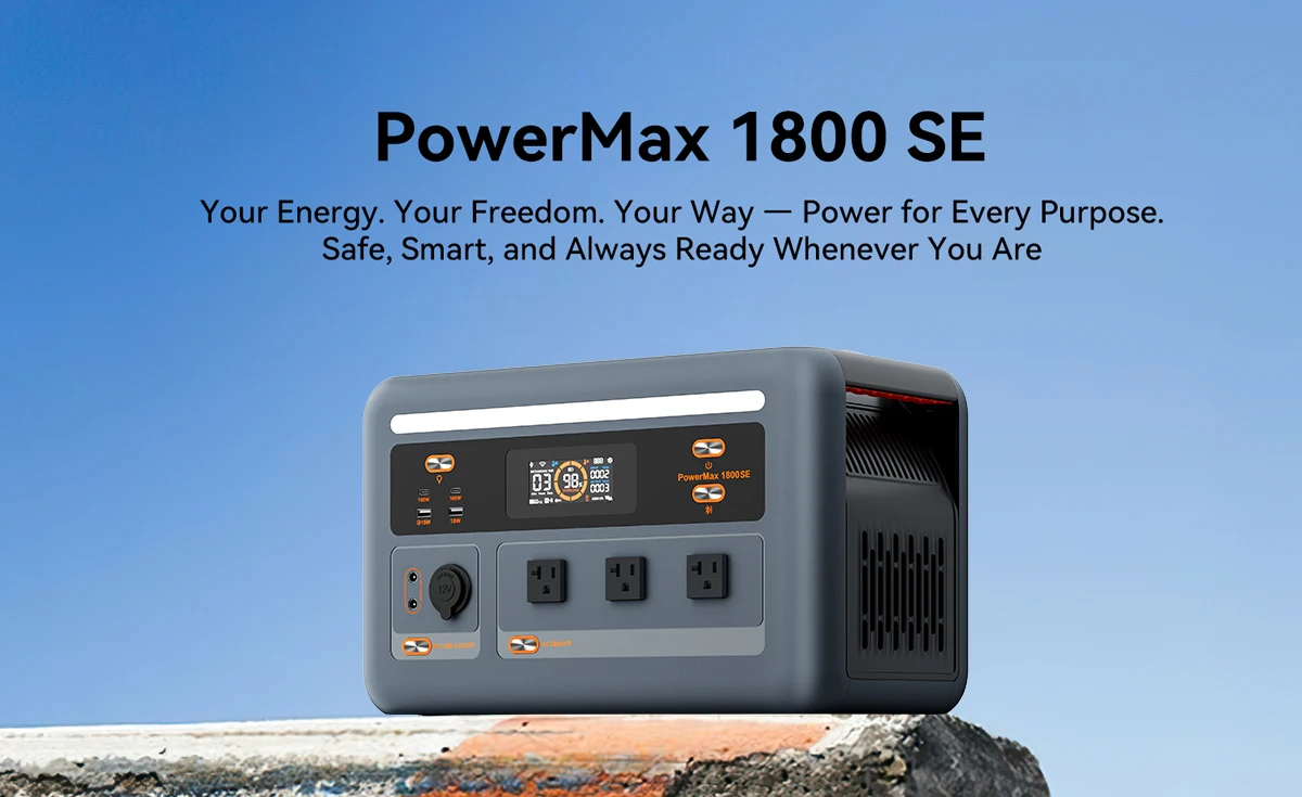 OSCAL PowerMax 1800se 1800W/120V Portable Power Station 1024Wh LiFePO4 Continuous 3600W Surge 1H Fast Charge UPS Solar Generator APP Control for Home Hurricane Camping RV