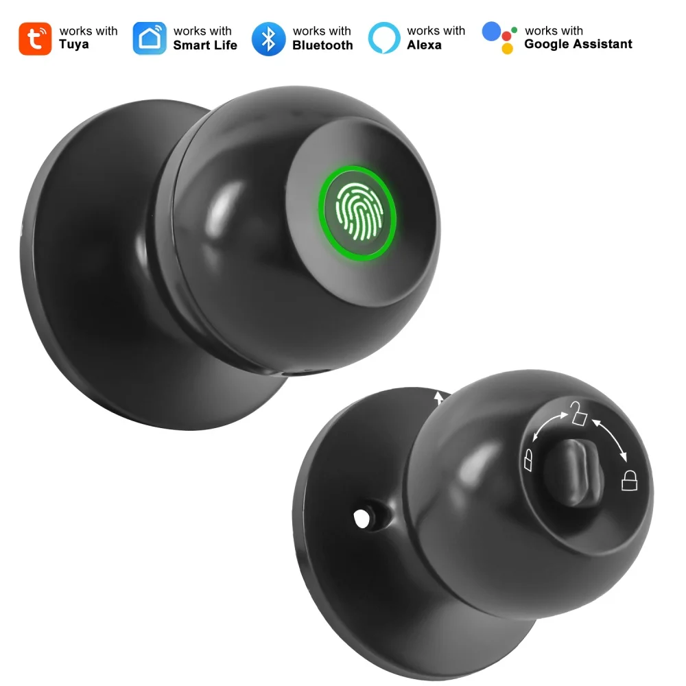 YFK TUYA Smart Life Fingerprint Door Lock Knob, Keyless Entry Bluetooth Electronic Door Lock with Tuya APP Control Password Key Unlock Auto Lock for Home Bedroom Office Hotel