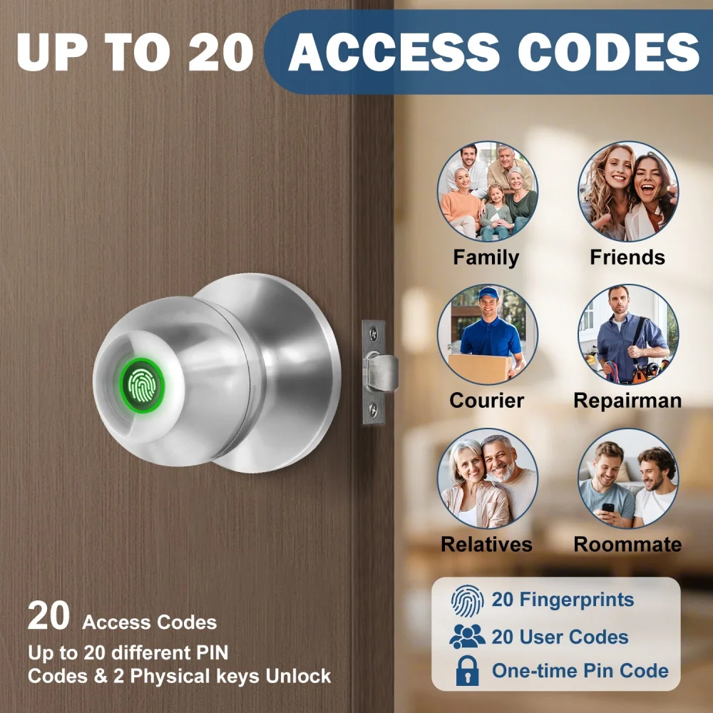 YFK TUYA Smart Life Fingerprint Door Lock Knob, Keyless Entry Bluetooth Electronic Door Lock with Tuya APP Control Password Key Unlock Auto Lock for Home Bedroom Office Hotel