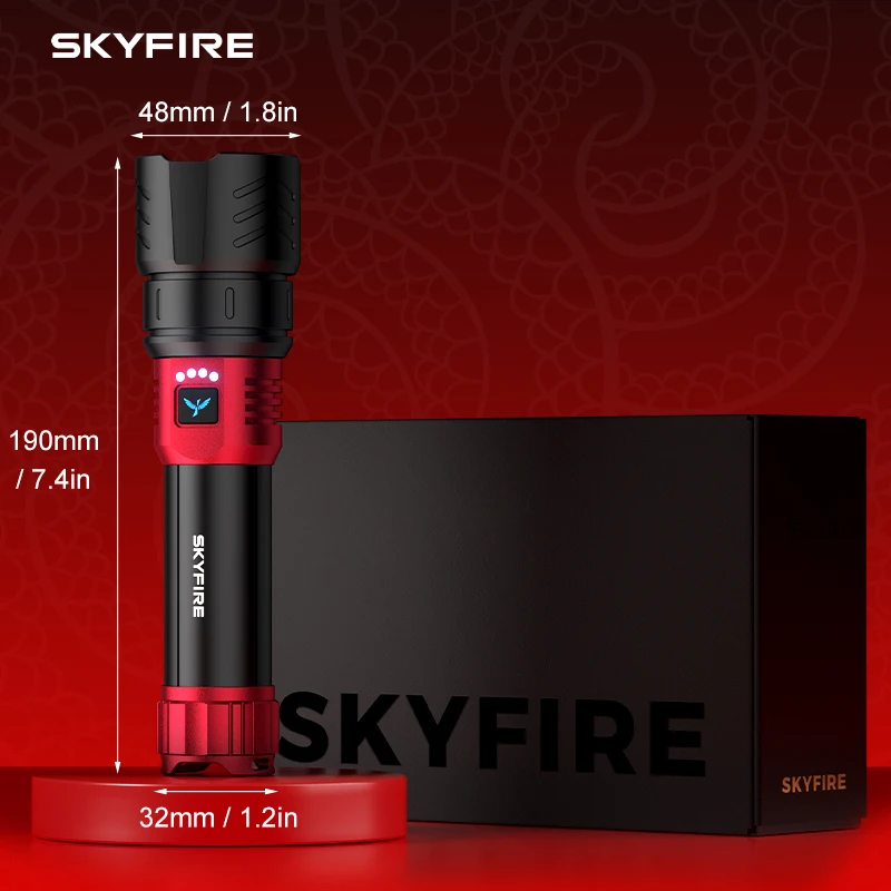 SKYFIRE new high-brightness LED rechargeable flashlight, which can be adjusted to 4 different modes, has a battery life of 17 hours and is suitable for camping, home use and outdoor activities.
