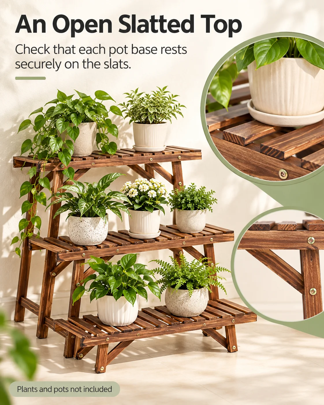 3 Tier Wood Plant Stand Display Rack Flower Pot Holder Planter Organizer for Home Garden Decor