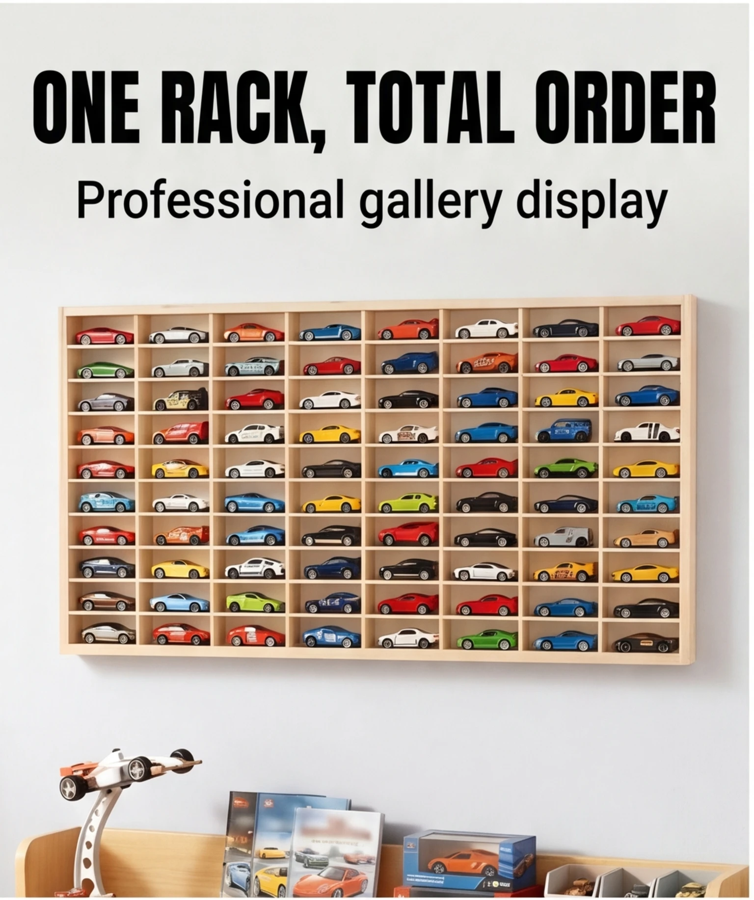 80 Slots Real Wood 1:64 Diecast Toy Car Display Case Wall Mounted Display Rack Holder Open Shelf Storage Organizer for Small Model Cars Collection Premium Solid Wood Grids Display Unit Mini Vehicles Storage Box Large Capacity Shadow Box Home Garage Decor