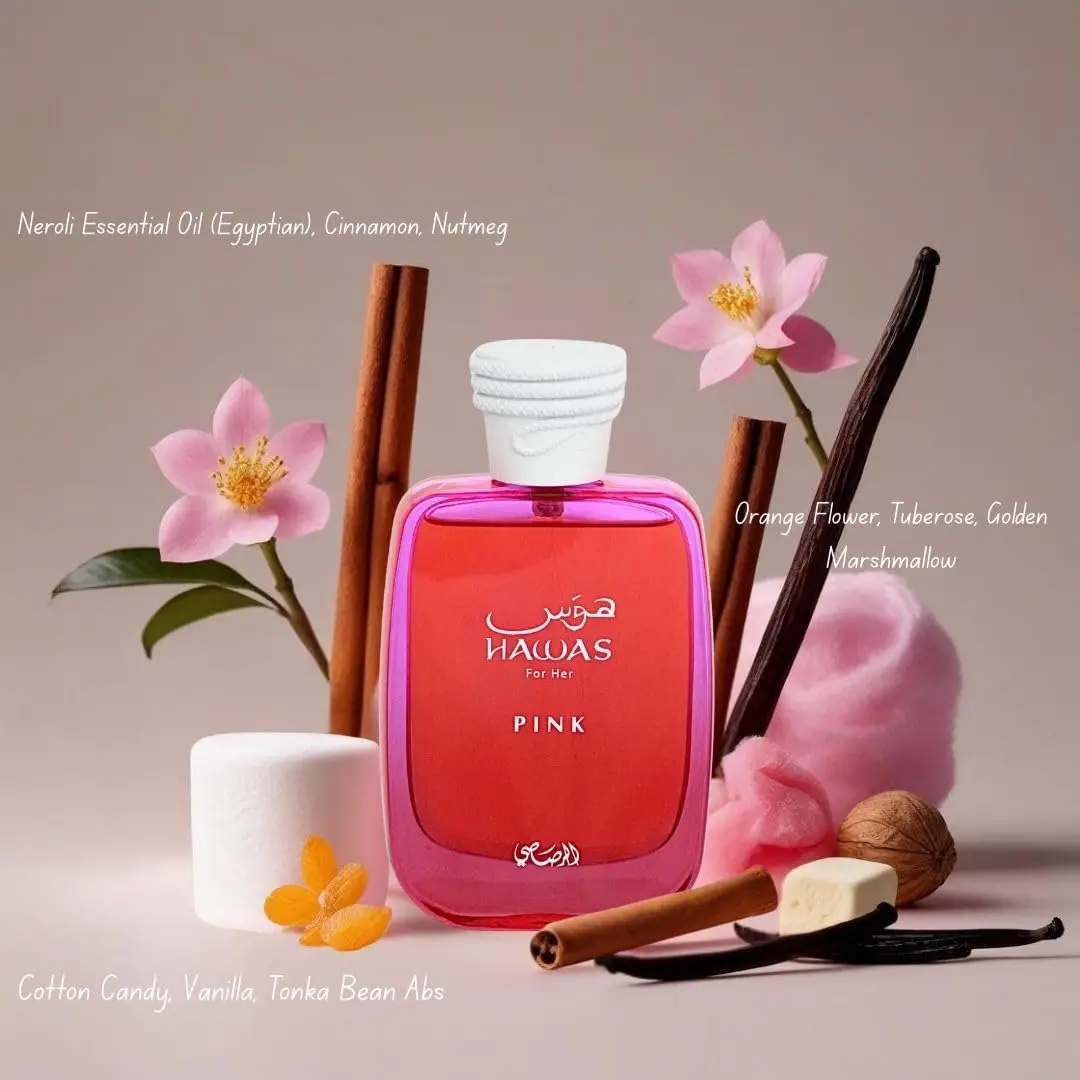 Rasasi Hawas Pink Women’s EDP – Floral Fruity Gourmand, Cotton Candy Marshmallow, 3.4 fl oz / 100 ml