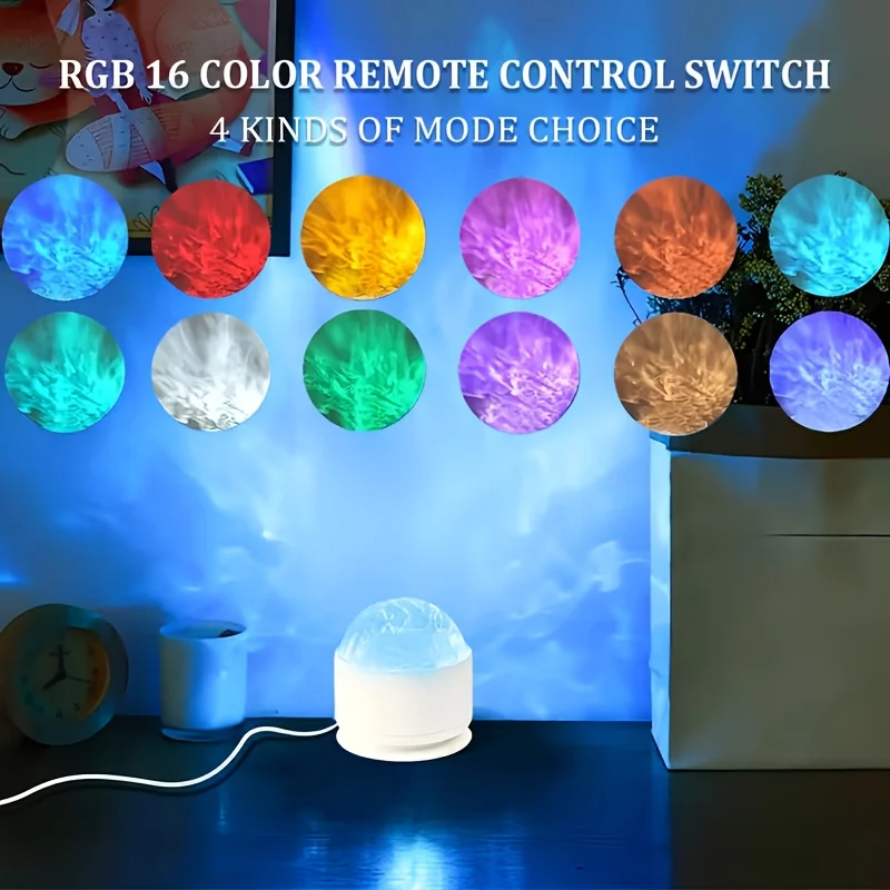 2 RGB Remote Control Wave Projector Lamp | Adjustable Aurora and Galaxy Night Lights, Stepless Dimming, Ideal for Bedrooms, Home Theaters, and Dome Lighting, USB Rechargeable, Multiple Colors