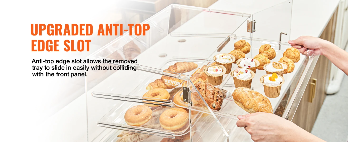 SucceBuy 2/3-Tier Commercial Acrylic Pastry Bakery Display Case with Rear Door Access & Removable Shelves for Donut Bagels Cake
