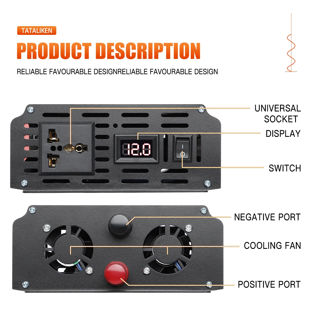 Power Inverter 1600W-10000W Pure Sine Wave12V/24V DC to 110V/220V Converter with Type-C Ports 2 AC Power Outlets  LCD Display