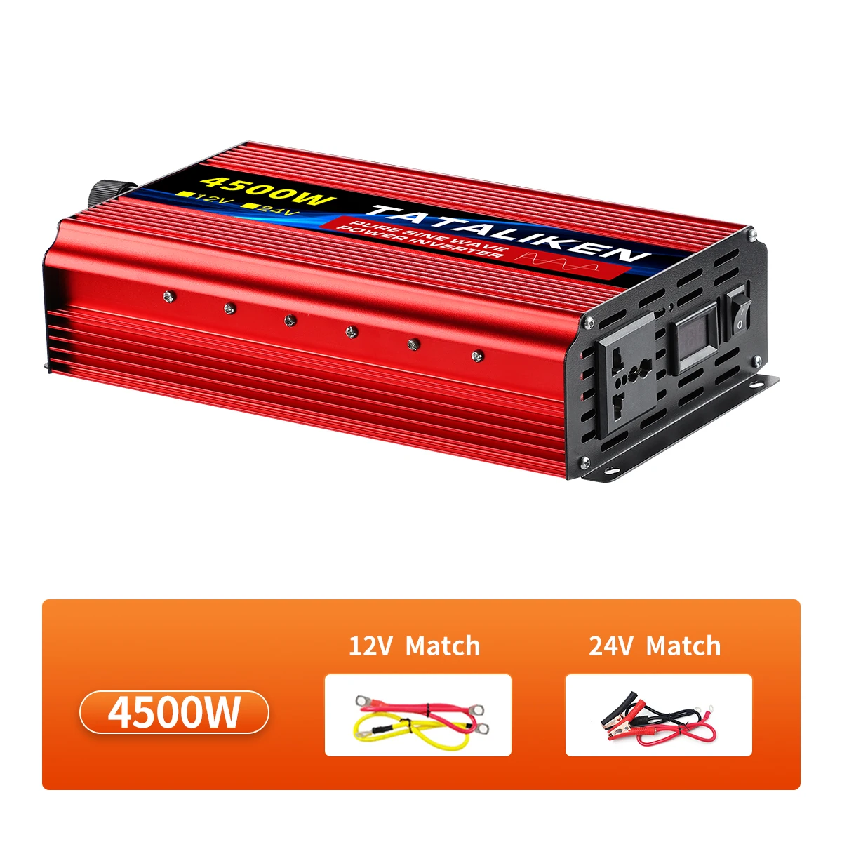 Power Inverter 1600W-10000W Pure Sine Wave12V/24V DC to 110V/220V Converter with Type-C Ports 2 AC Power Outlets  LCD Display