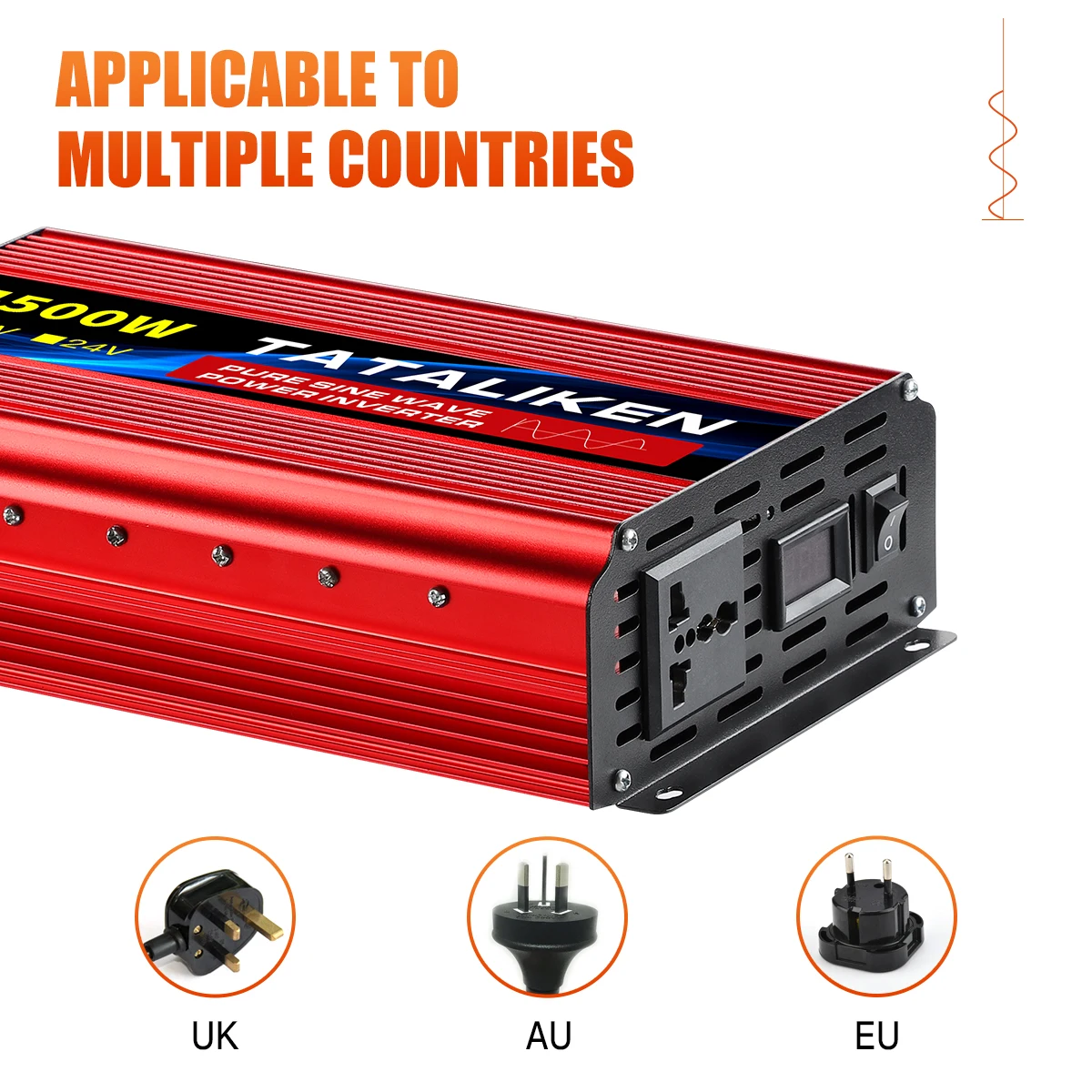 Power Inverter 1600W-10000W Pure Sine Wave12V/24V DC to 110V/220V Converter with Type-C Ports 2 AC Power Outlets  LCD Display