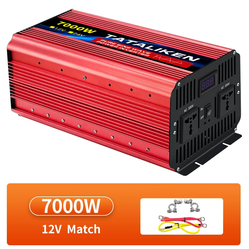 Power Inverter 1600W-10000W Pure Sine Wave12V/24V DC to 110V/220V Converter with Type-C Ports 2 AC Power Outlets  LCD Display