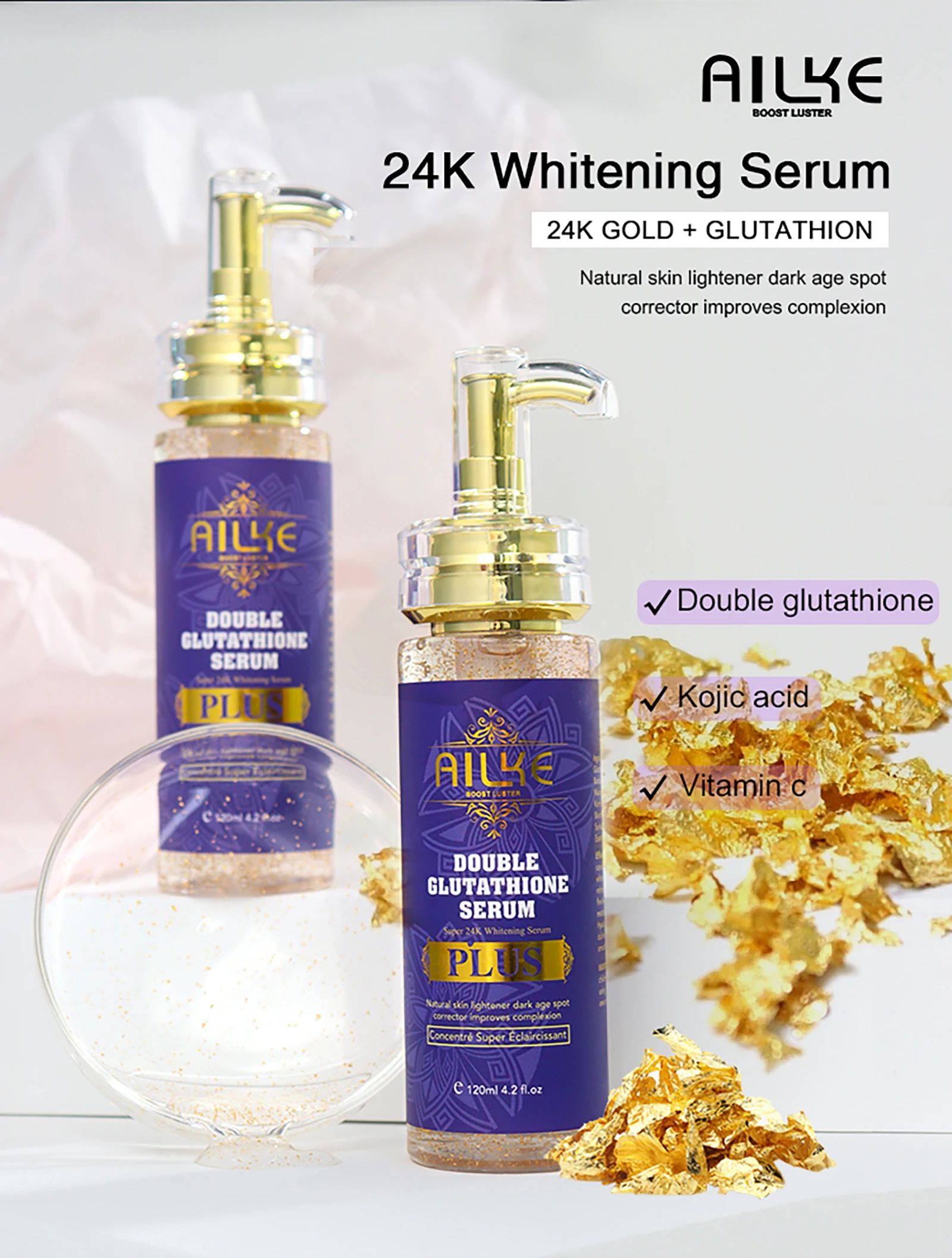 AILKE Glutathione PLUS Whitening Skin Care Set, Advanced Lightening Lotion, Moisturizes, Softens, Brighten Kit for Men, Women