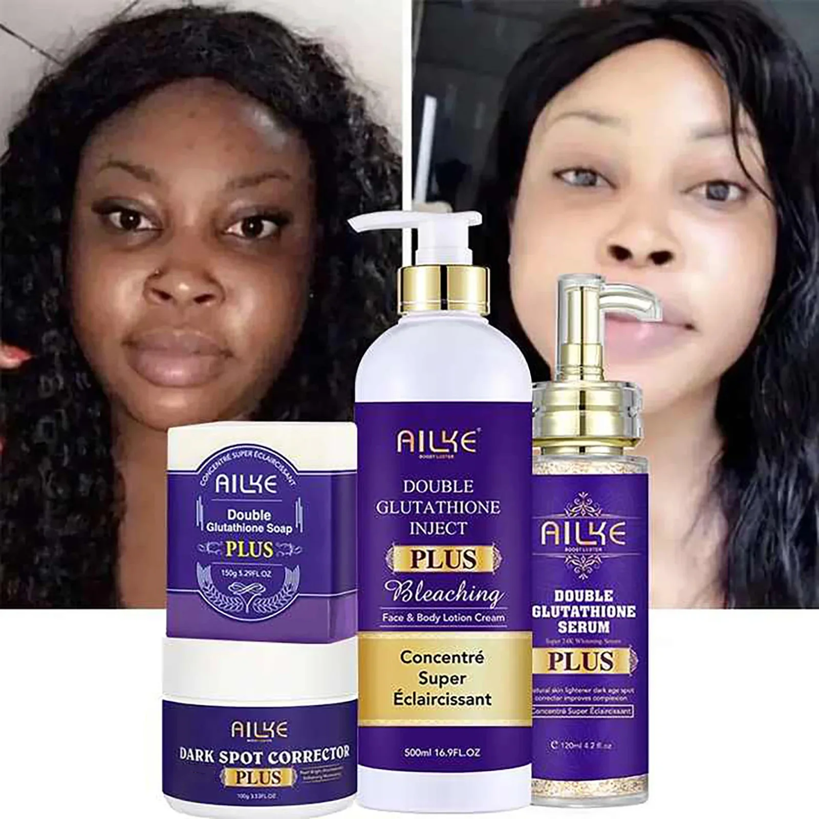 AILKE Glutathione PLUS Whitening Skin Care Set, Advanced Lightening Lotion, Moisturizes, Softens, Brighten Kit for Men, Women