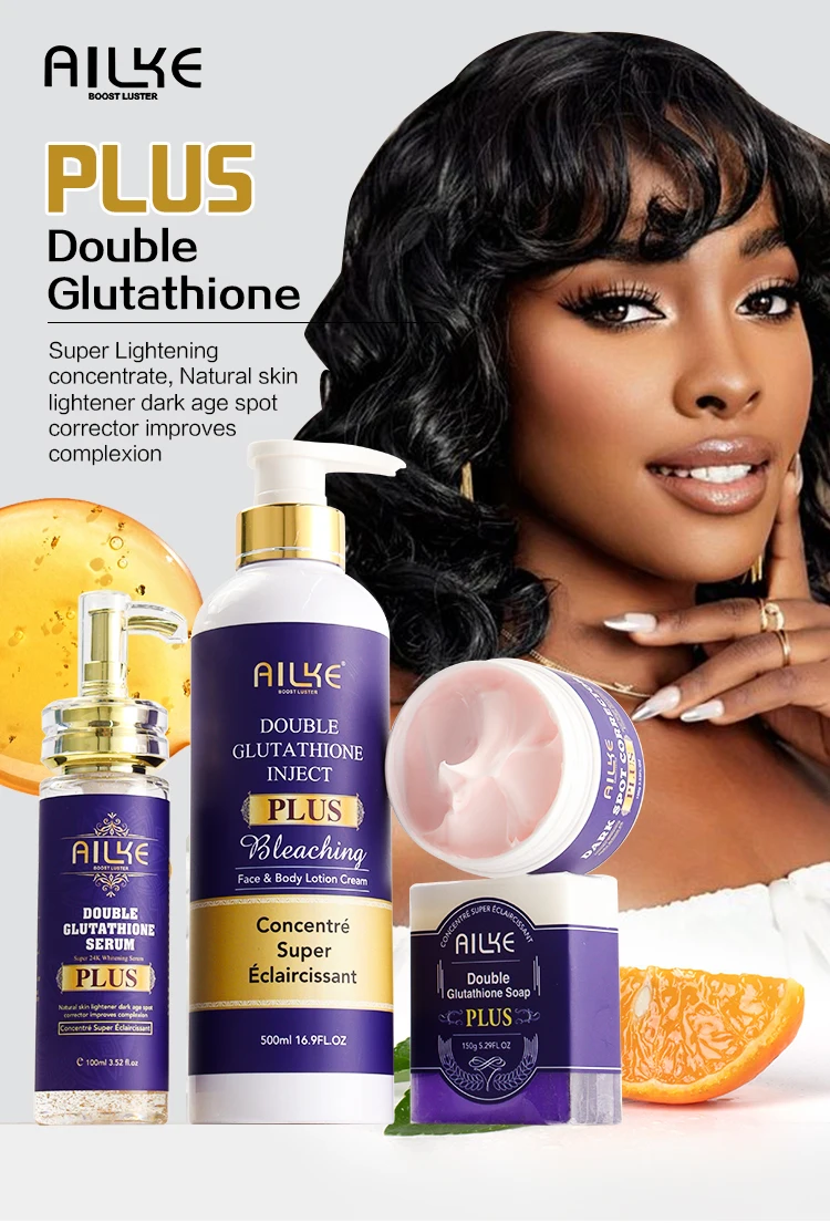 AILKE Glutathione PLUS Whitening Skin Care Set, Advanced Lightening Lotion, Moisturizes, Softens, Brighten Kit for Men, Women