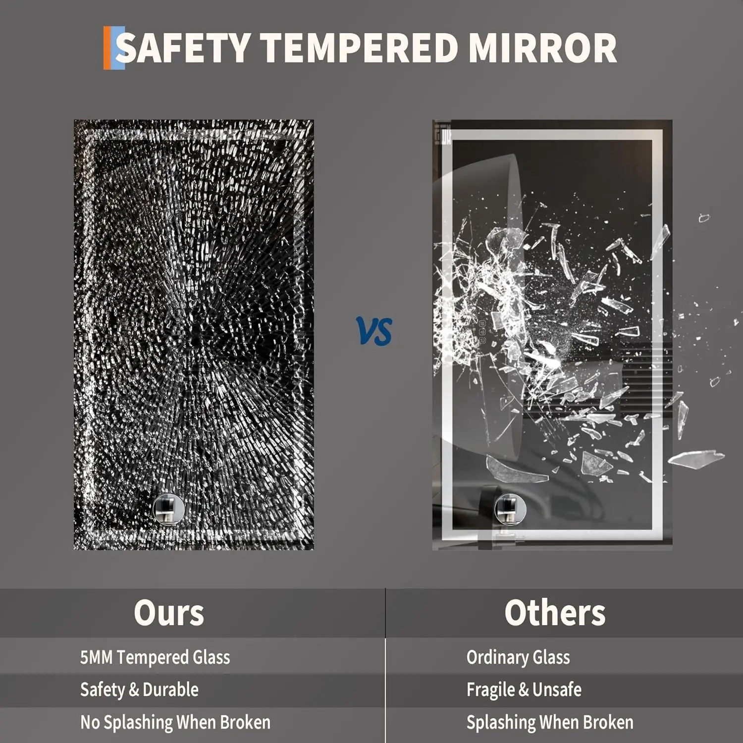 LED Bathroom Mirror with Memory, Stepless Dimmable/Anti-Fog/Shatter-Proof/Front&Backlit, Lighted Vanity Mirror, Wall Mount