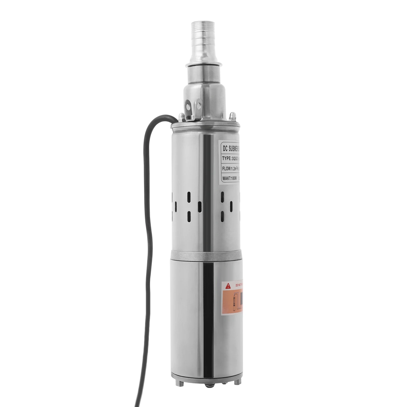 12V Solar Water Pump 180W 98ft Lift Stainless Steel Submersible Pump IP68 Waterproof for Deep Well Pond Irrigation Off-Grid Use