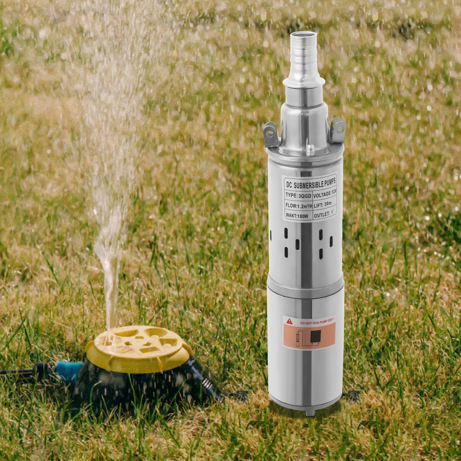 12V Solar Water Pump 180W 98ft Lift Stainless Steel Submersible Pump IP68 Waterproof for Deep Well Pond Irrigation Off-Grid Use