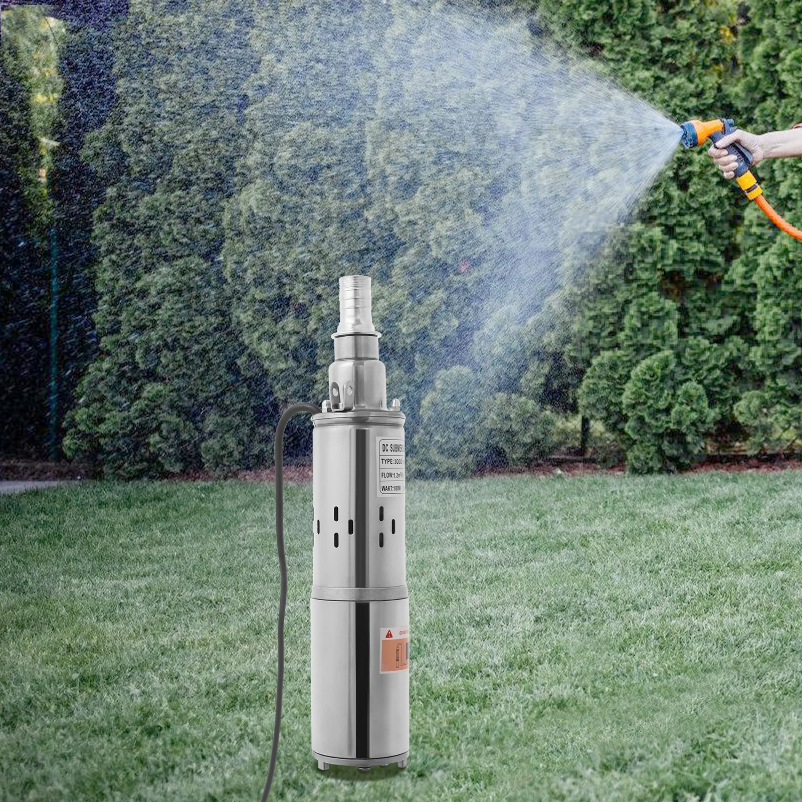 12V Solar Water Pump 180W 98ft Lift Stainless Steel Submersible Pump IP68 Waterproof for Deep Well Pond Irrigation Off-Grid Use