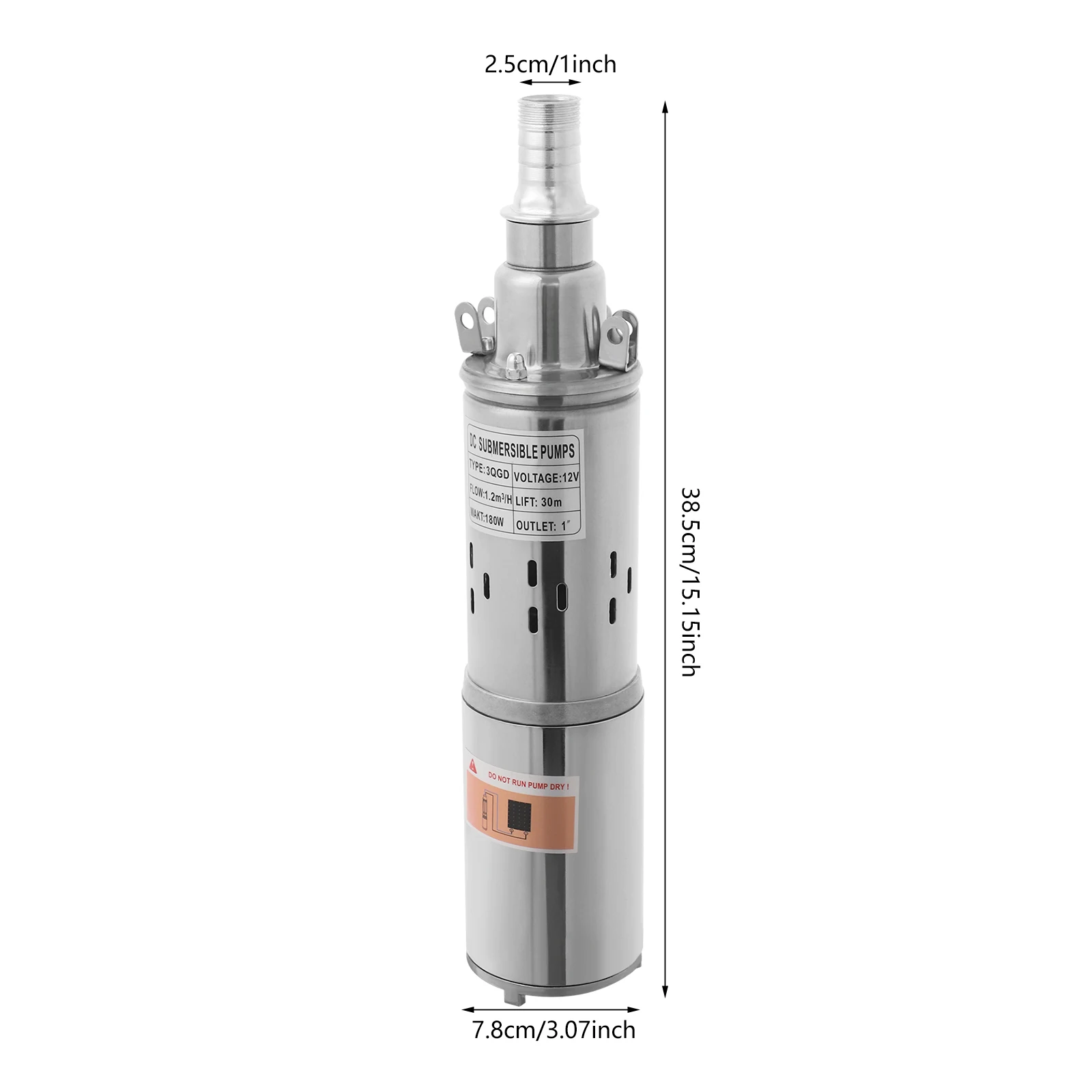 12V Solar Water Pump 180W 98ft Lift Stainless Steel Submersible Pump IP68 Waterproof for Deep Well Pond Irrigation Off-Grid Use