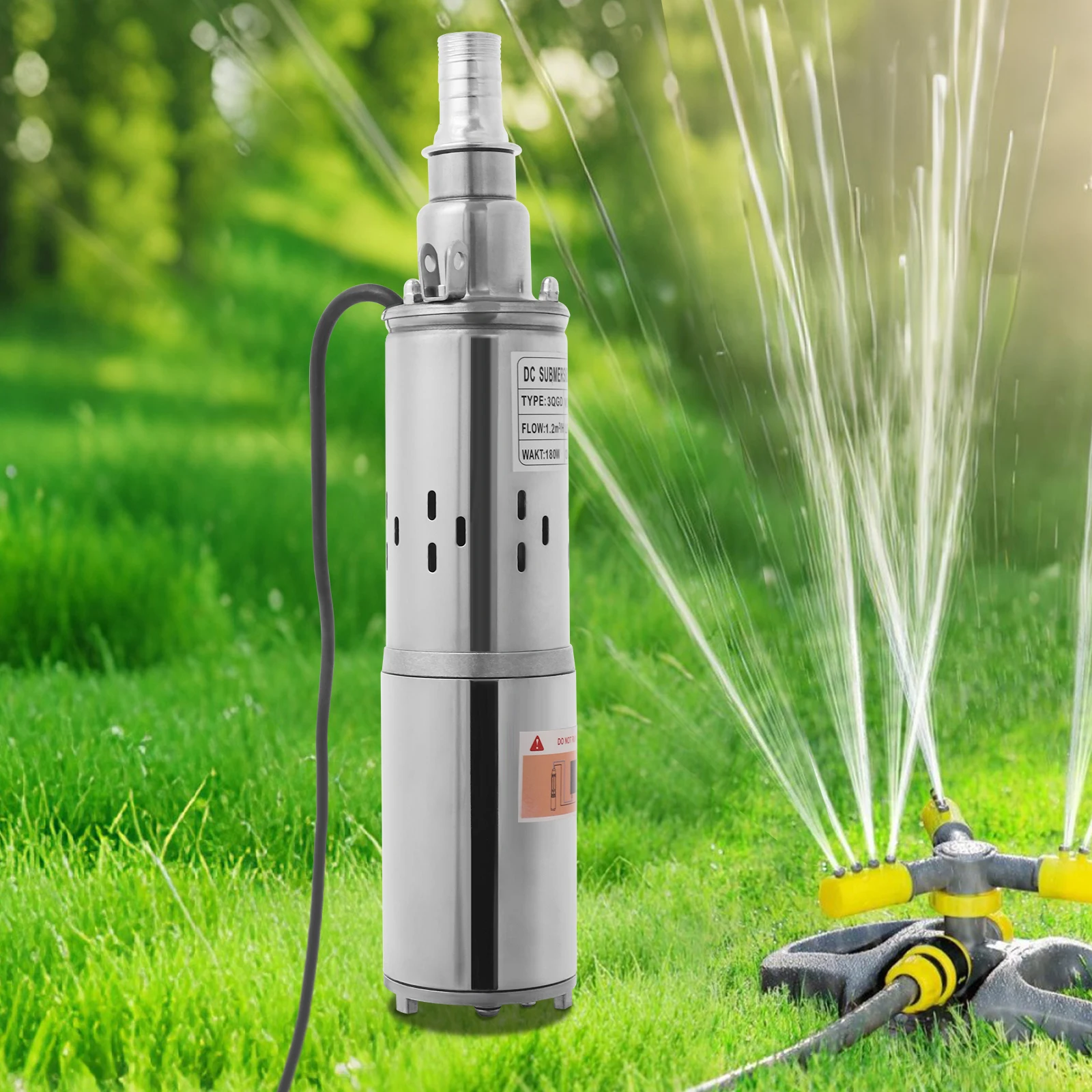 12V Solar Water Pump 180W 98ft Lift Stainless Steel Submersible Pump IP68 Waterproof for Deep Well Pond Irrigation Off-Grid Use