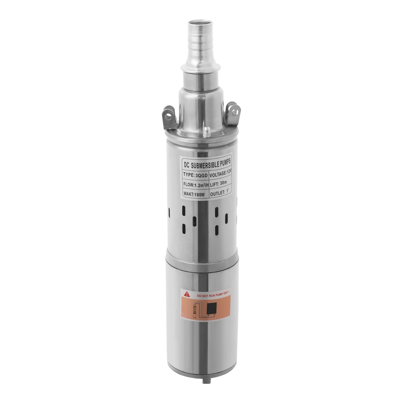 12V Solar Water Pump 180W 98ft Lift Stainless Steel Submersible Pump IP68 Waterproof for Deep Well Pond Irrigation Off-Grid Use