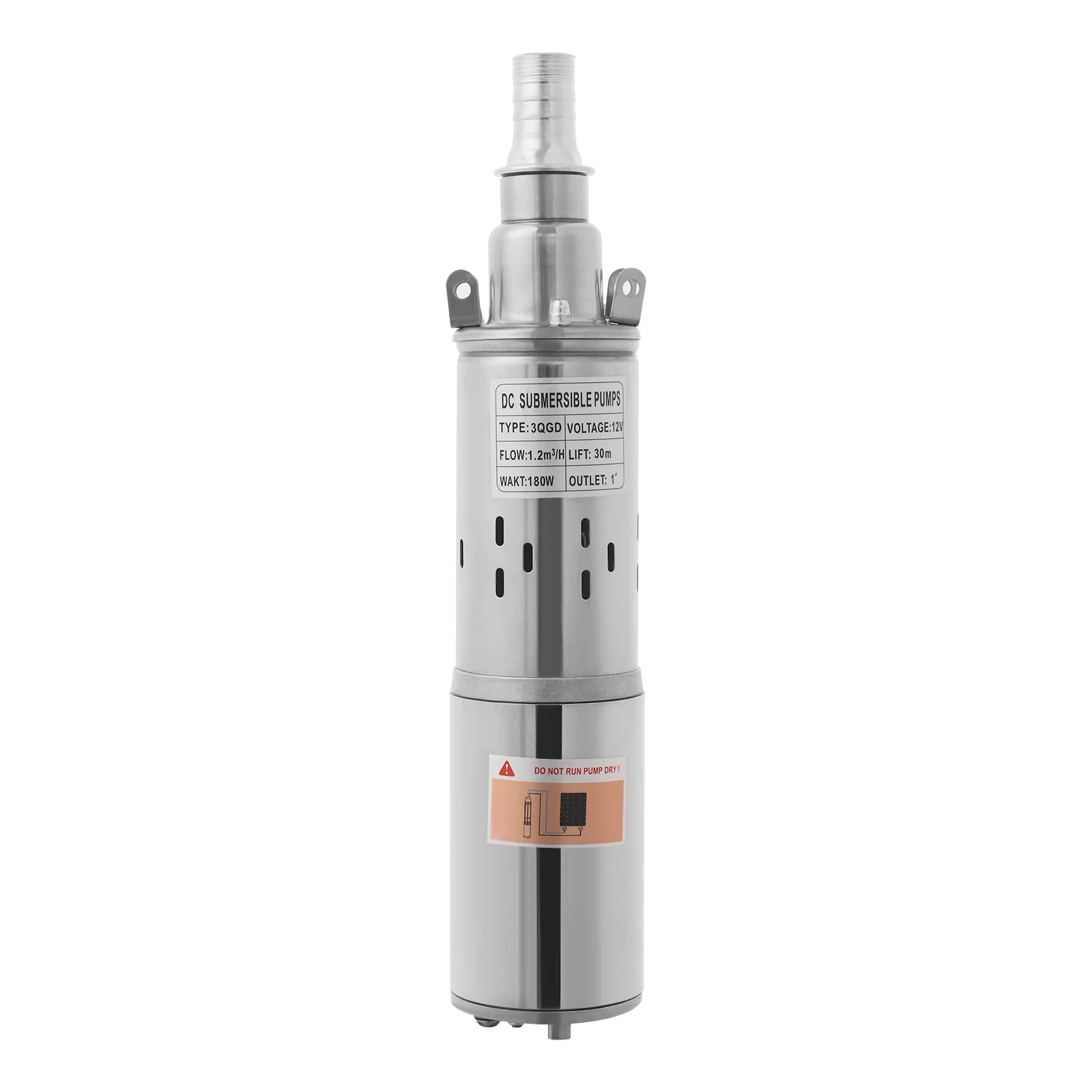 12V Solar Water Pump 180W 98ft Lift Stainless Steel Submersible Pump IP68 Waterproof for Deep Well Pond Irrigation Off-Grid Use