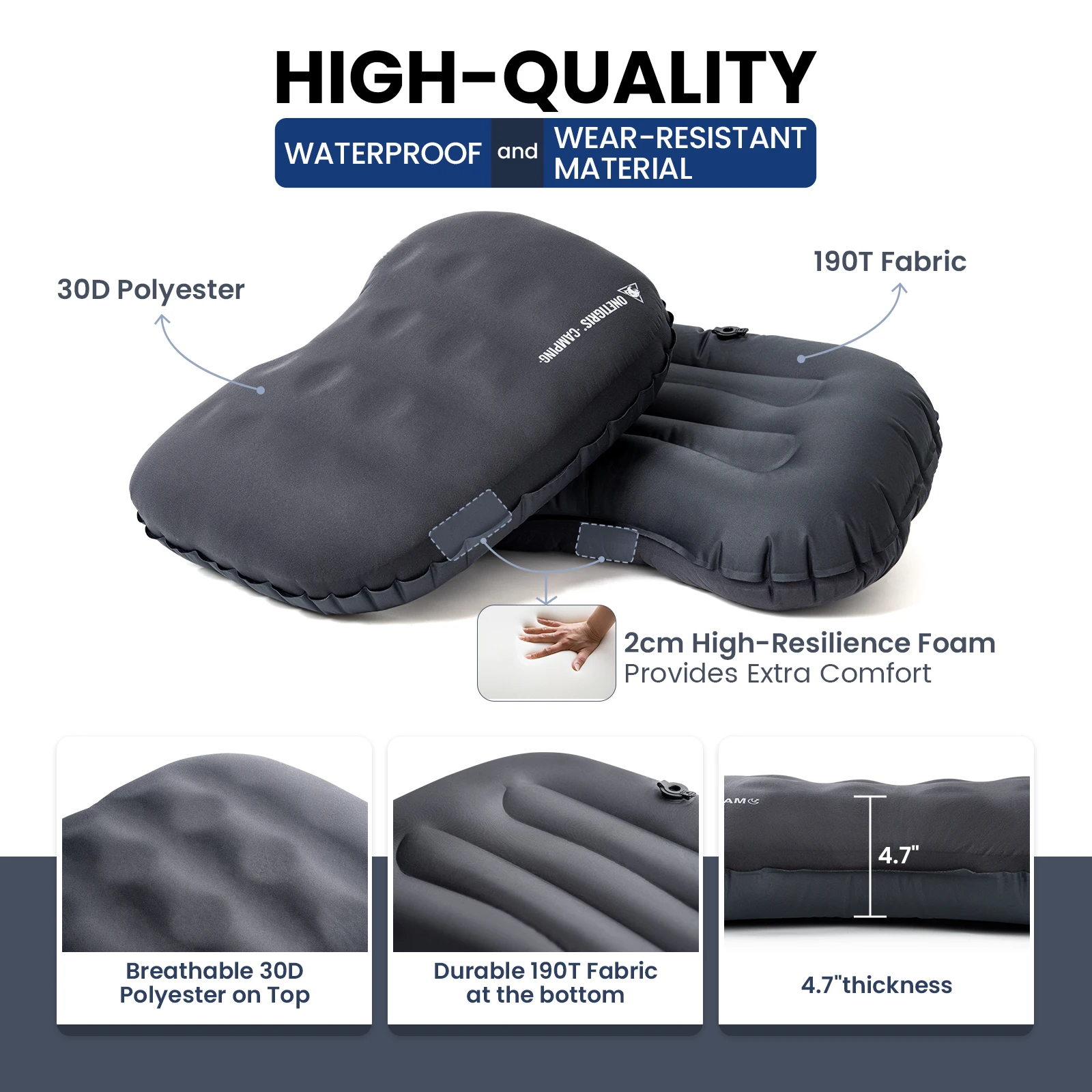 OneTigris Airdream Camping Pillows Ultralight Inflatable Compact Travel Neck Pillow for Backpacking Hiking Camping Supplies