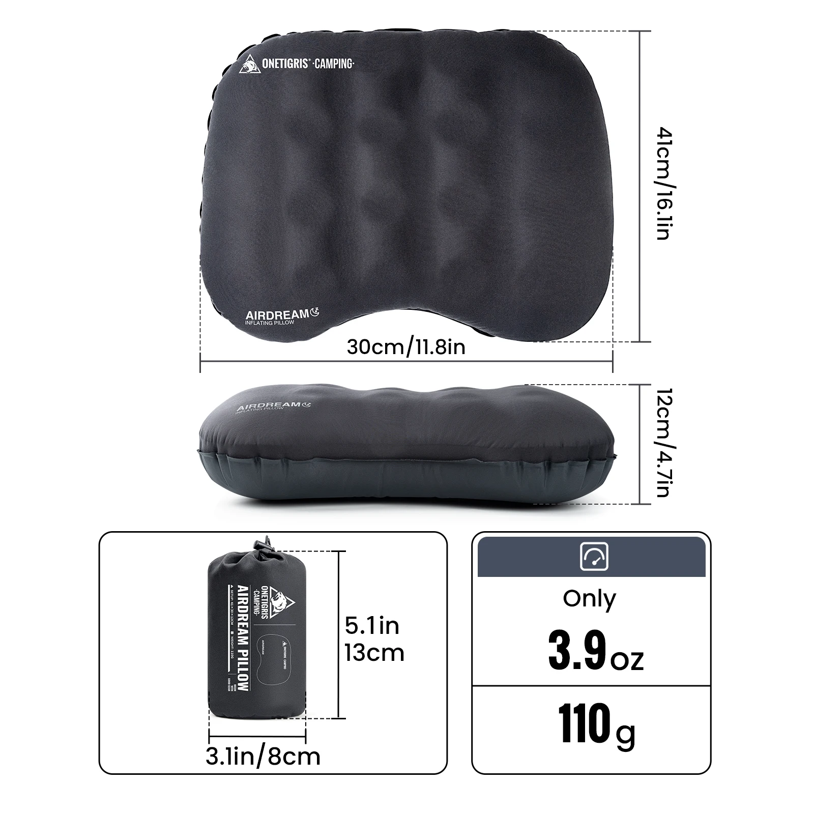 OneTigris Airdream Camping Pillows Ultralight Inflatable Compact Travel Neck Pillow for Backpacking Hiking Camping Supplies