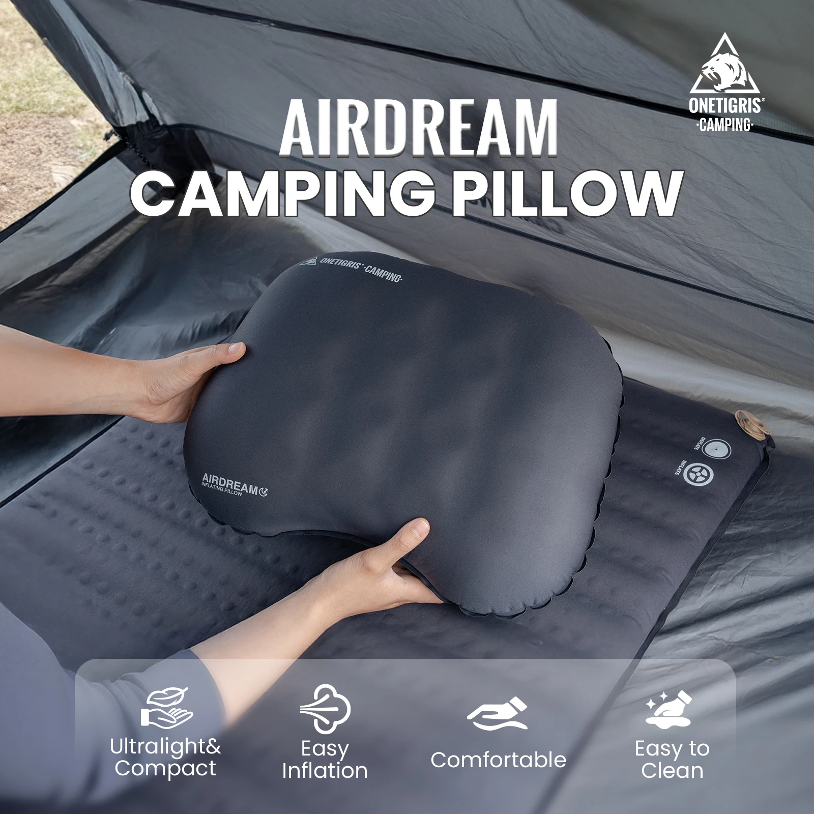 OneTigris Airdream Camping Pillows Ultralight Inflatable Compact Travel Neck Pillow for Backpacking Hiking Camping Supplies