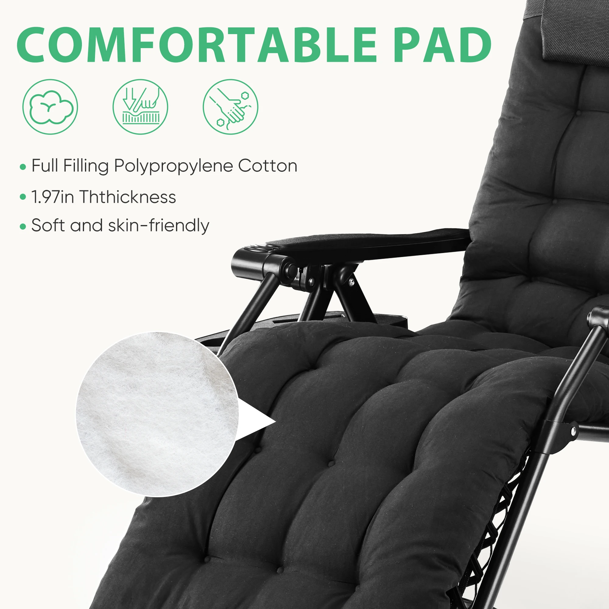 JHK Zero Gravity Recliner Camping Patio Lounge Chair Folding Portable with Cup Holder Trays Removable Cushion For Outdoor Garden