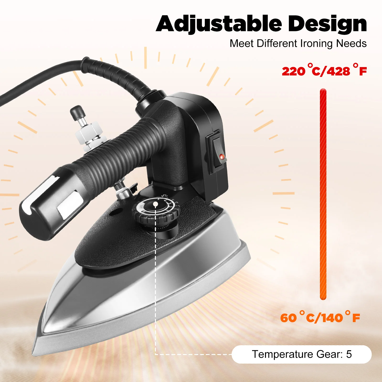 1200W Electric Steam Iron, 110V Industrial Heating Iron Exhaust Vents Water Tank Dry/Steam Ironing, Flattening Clothes Wrinkles