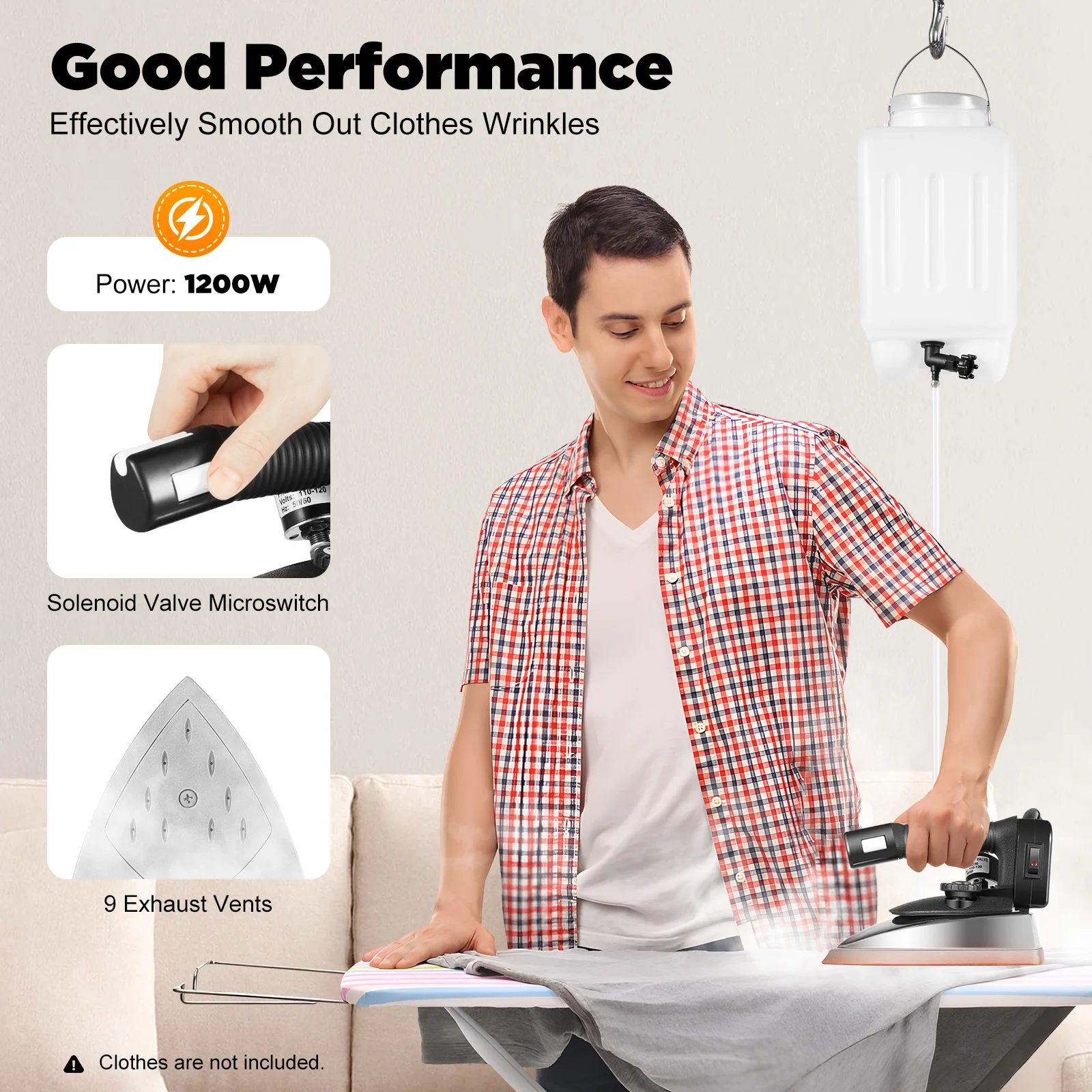 1200W Electric Steam Iron, 110V Industrial Heating Iron Exhaust Vents Water Tank Dry/Steam Ironing, Flattening Clothes Wrinkles