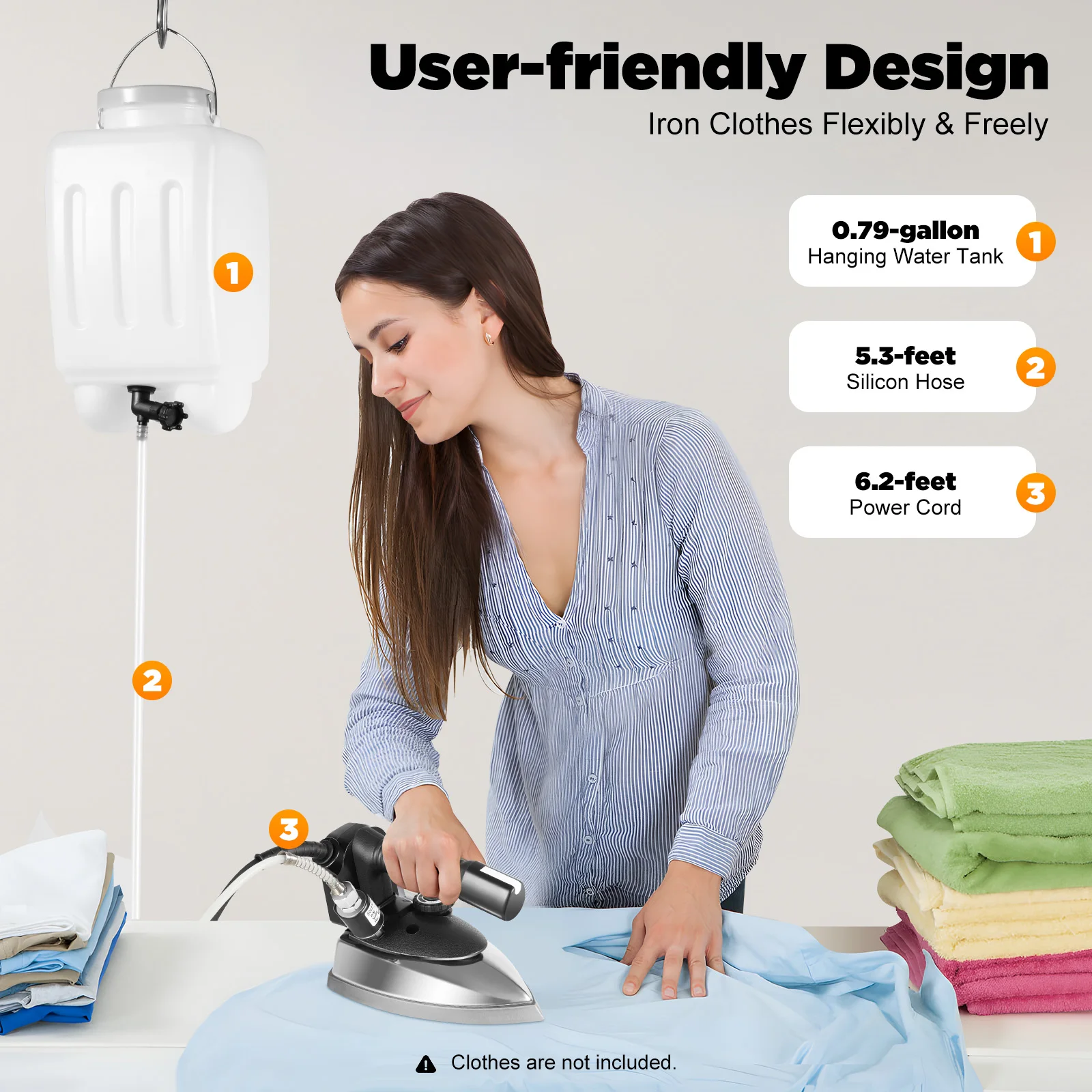 1200W Electric Steam Iron, 110V Industrial Heating Iron Exhaust Vents Water Tank Dry/Steam Ironing, Flattening Clothes Wrinkles