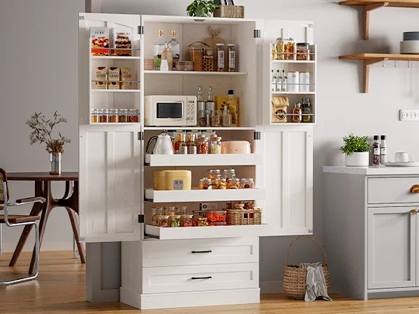 6 Door Kitchen Pantry Cabinet Pantry Storage Cabinet with Shelves, 71" Tall Farmhouse Freestanding Pantry for Kitchen
