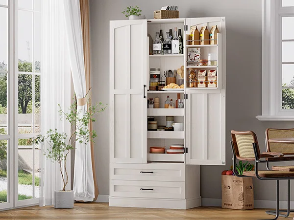 6 Door Kitchen Pantry Cabinet Pantry Storage Cabinet with Shelves, 71" Tall Farmhouse Freestanding Pantry for Kitchen