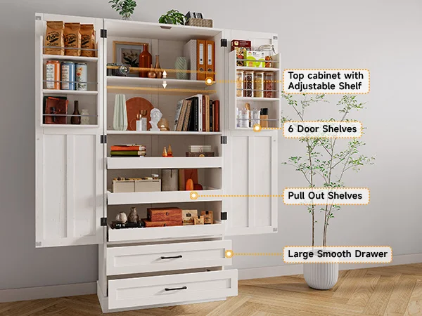 6 Door Kitchen Pantry Cabinet Pantry Storage Cabinet with Shelves, 71" Tall Farmhouse Freestanding Pantry for Kitchen