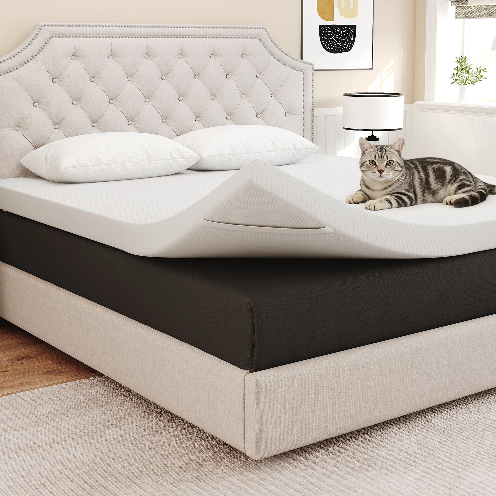 JHK 4 Inch Mattress Topper with Fabric Cover Memory Foam Thick Gel Infused Cooling Toppers Pad and Breathable Bed Topper