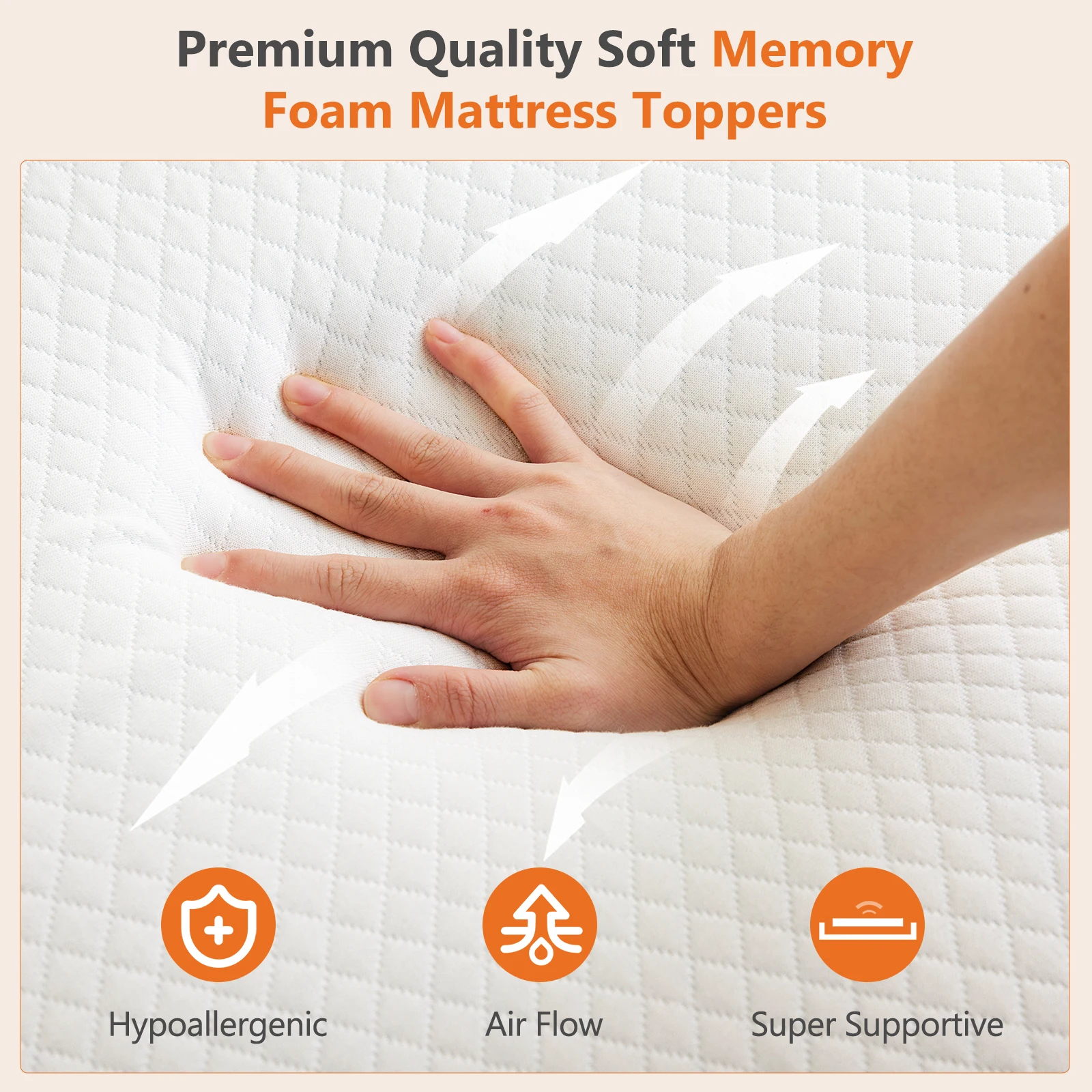 JHK 4 Inch Mattress Topper with Fabric Cover Memory Foam Thick Gel Infused Cooling Toppers Pad and Breathable Bed Topper