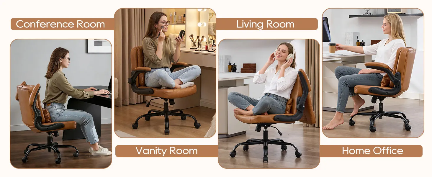 TCGBKAF Ergonomic Office Chair Criss Cross Chair with Flip Backrest PU Leather Adjustable Height Swivel Chair with Flip Up Arms